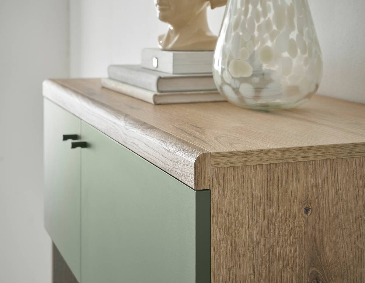 Vitrine Alva Eiche Evoke Coast Nachbildung salbei B/H/T: ca. 90x134x40 cm