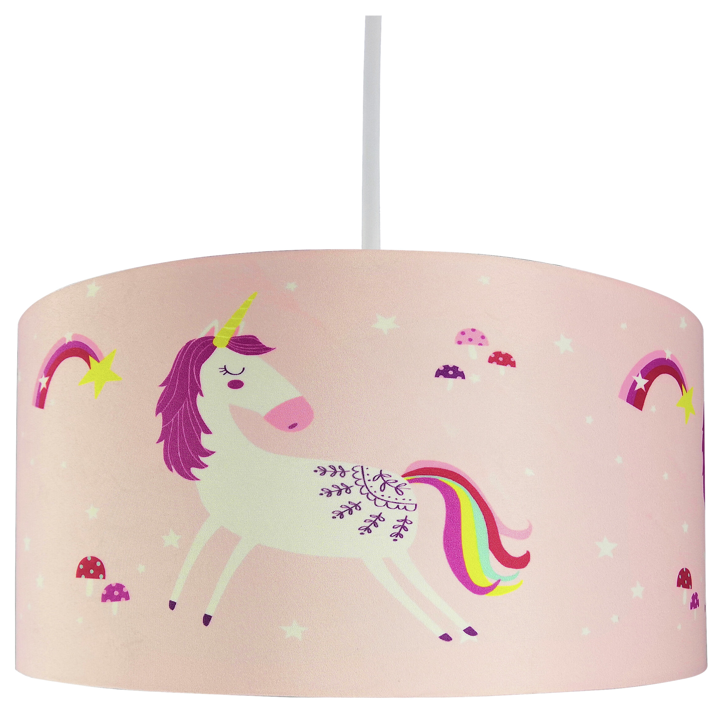 POCOline Pendelleuchte Einhorn weiß rosa Kunststoff Stoff H/D: ca. 120x30 cm E27 1 Brennstellen