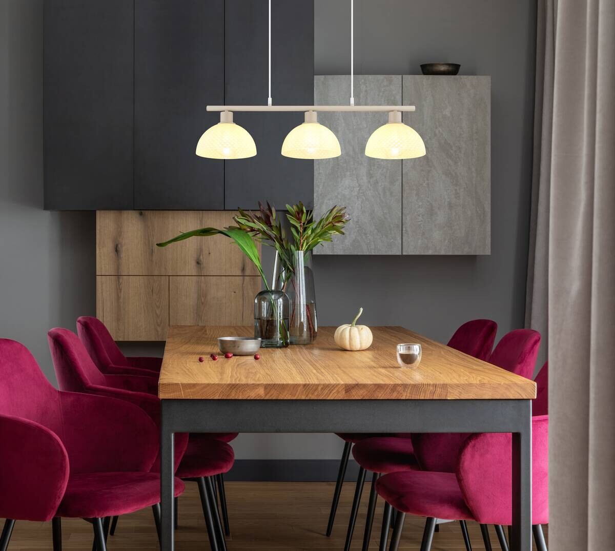 GLOBO Pendelleuchte sand champagner weiß Glas Metall PVC B/H/L: ca. 20x120x77 cm E27 3 Brennstellen