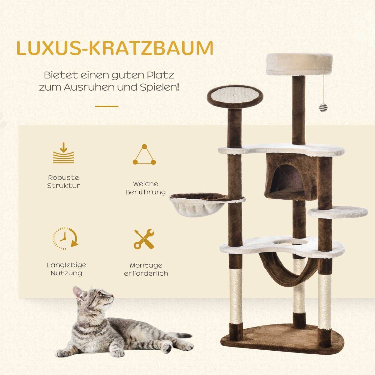 PawHut Katzenbaum braun Sisal B/H/L: ca. 50x153x65 cm