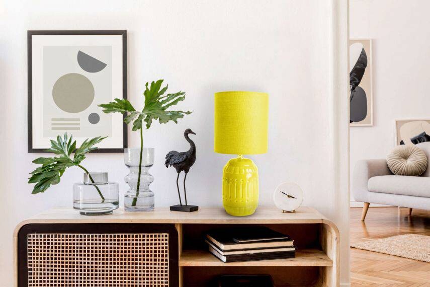 Näve Leuchten Keramik Tischleuchte NV3188315 gelb Keramik Metall Stoff H/D: ca. 30x14 cm E14 1 Brennstellen