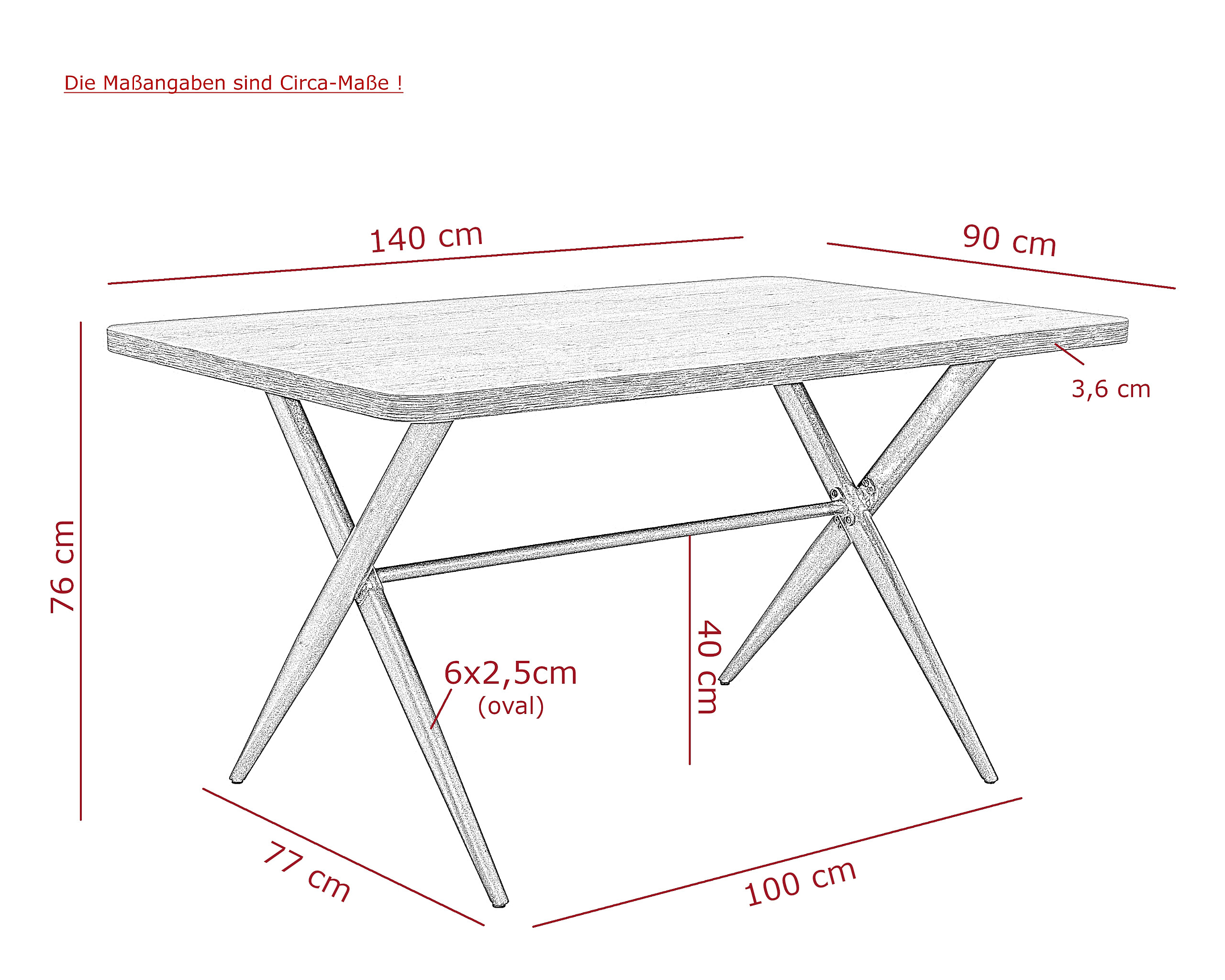 Esstisch Menorca Artisan Oak Nachbildung B/H/T: ca. 140x76x90 cm