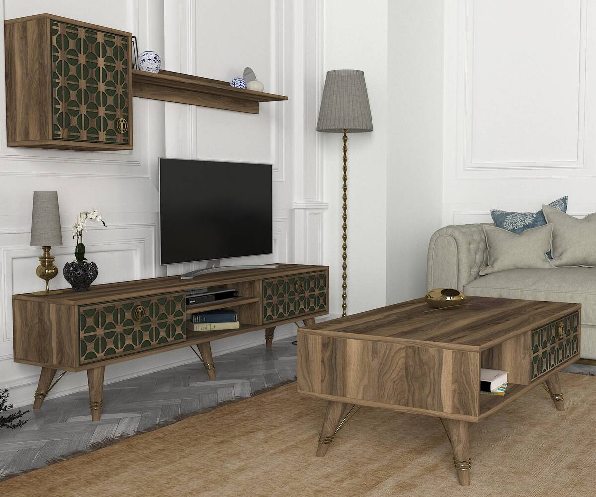 Couchtisch Valente walnuss Nachbildung dunkelgrün B/H/T: ca. 110x41,6x60 cm