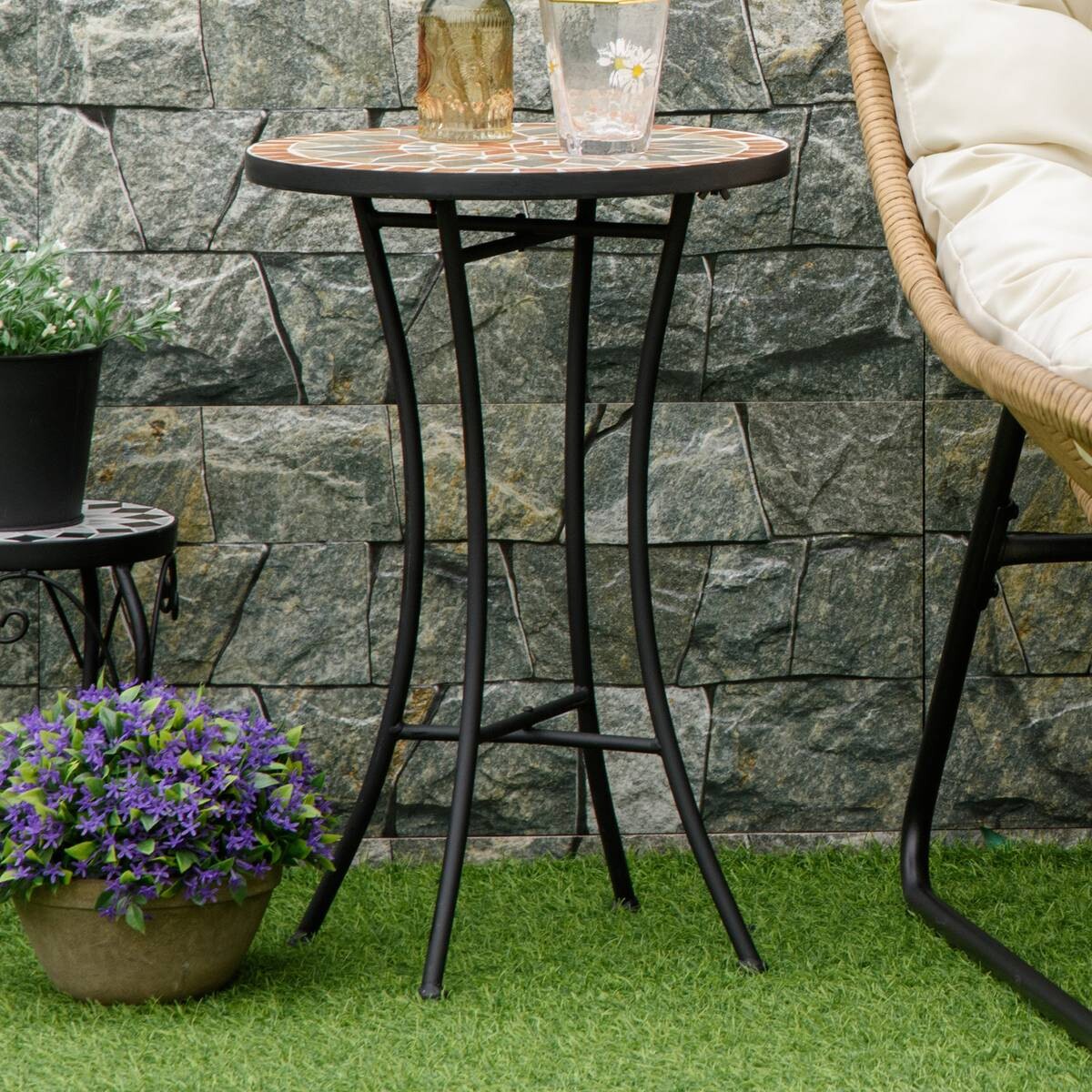 Outsunny Gartentisch schwarz Keramik H/D: ca. 54x36 cm