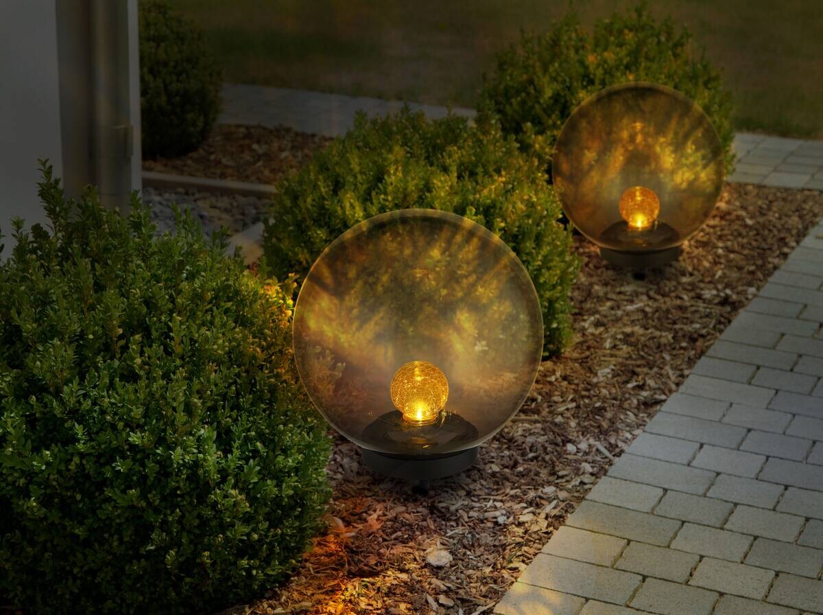 LED-Solarleuchte schwarz Glas Kunststoff H/D: ca. 38,5x25 cm