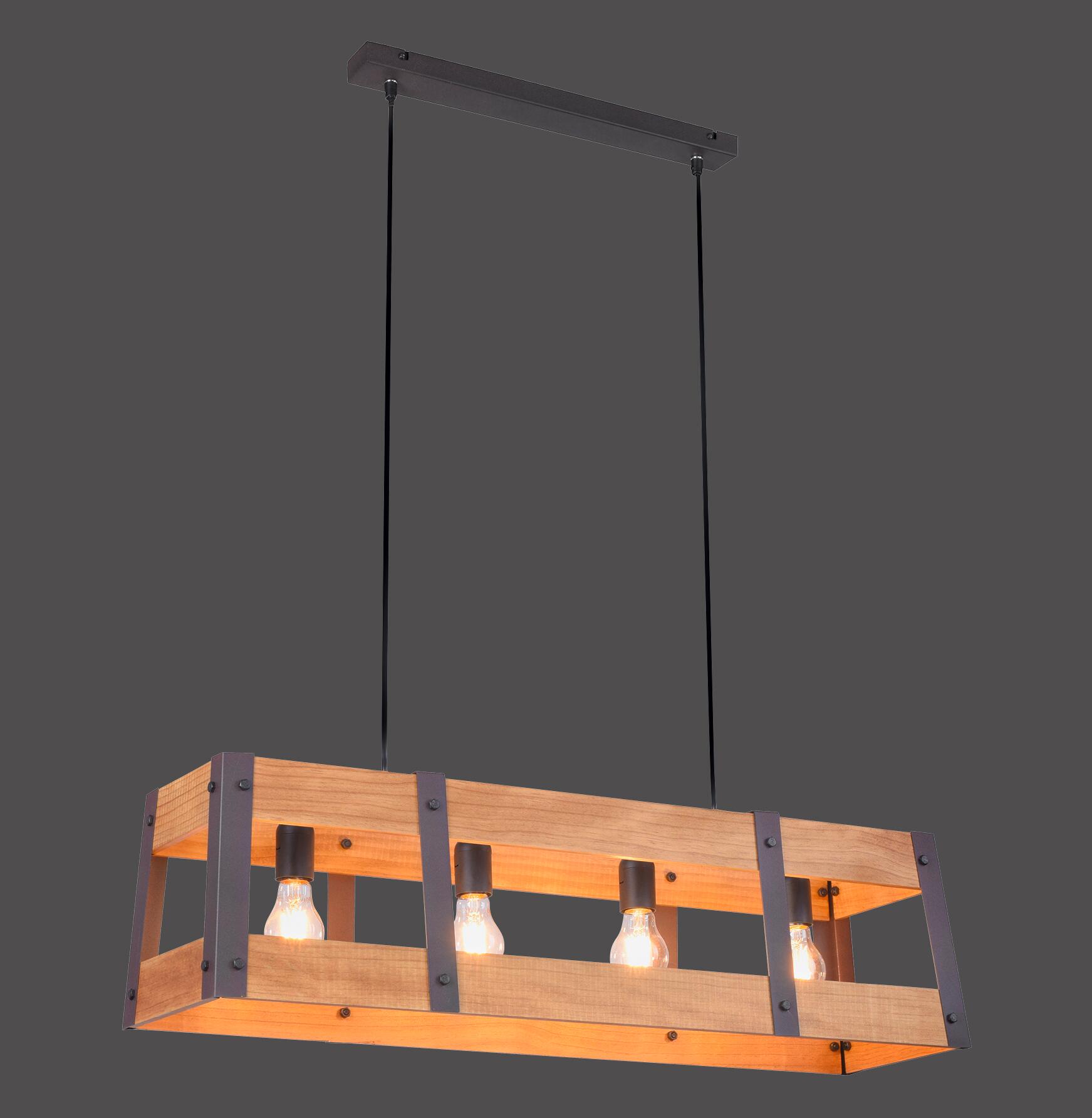 Just Light Pendelleuchte PN15721-79 rosenholz schwarz Holz Eisen B/H/L: ca. 23x120x85 cm E27 4 Brennstellen