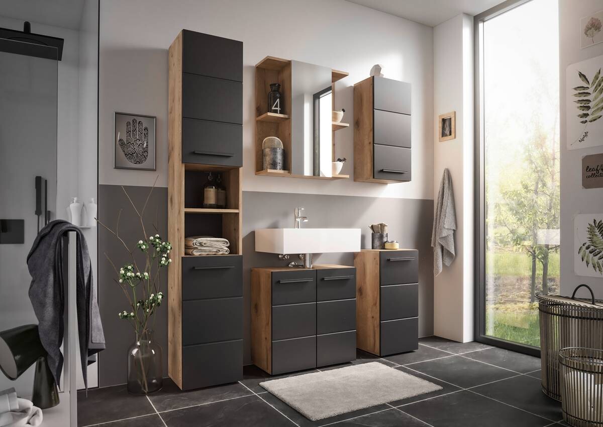 Hochschrank Vista Oak Eiche Viking Nachbildung schwarz matt B/H/T: ca. 34x190x31 cm