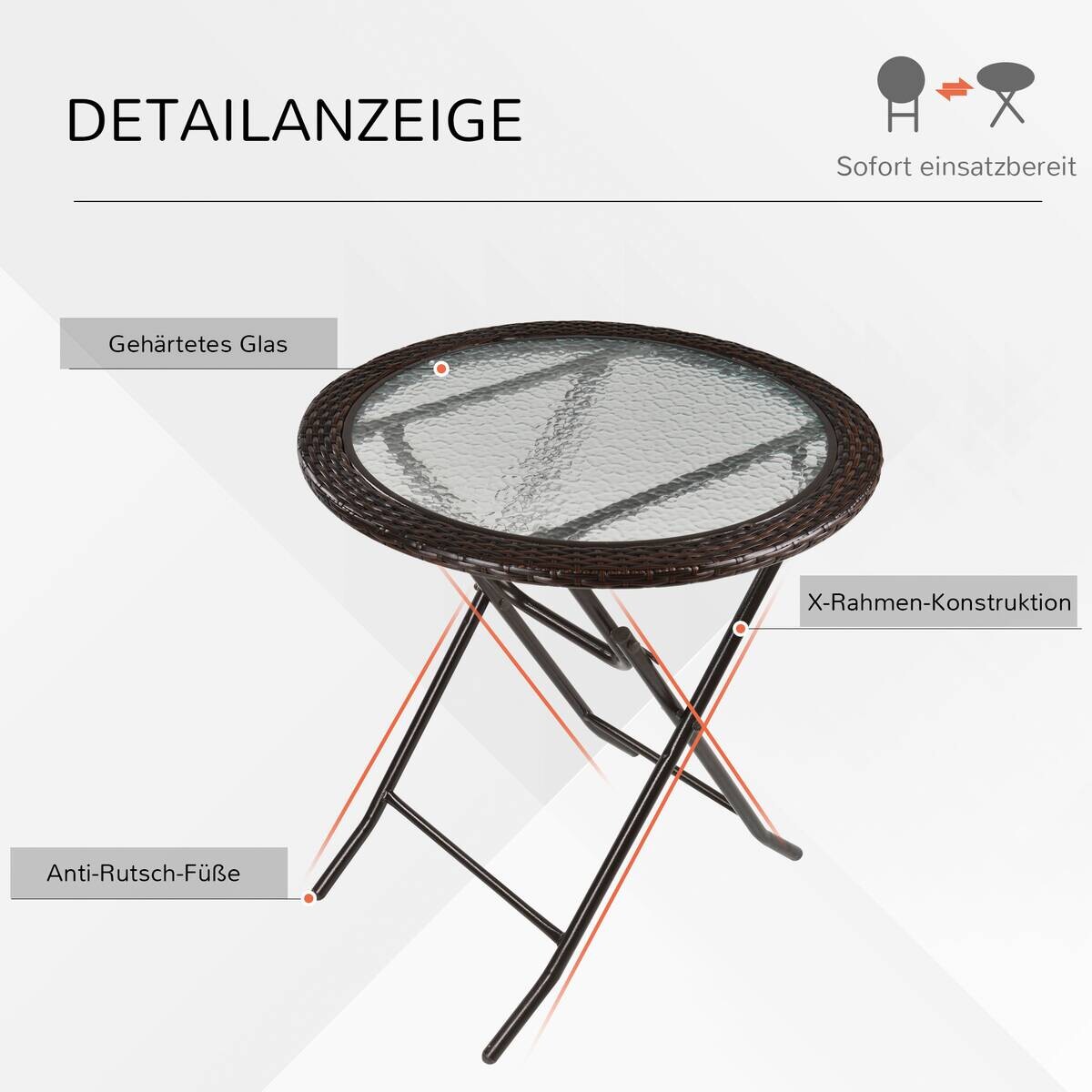 Outsunny Gartentisch braun Edelstahl B/H/L: ca. 68x68x73 cm