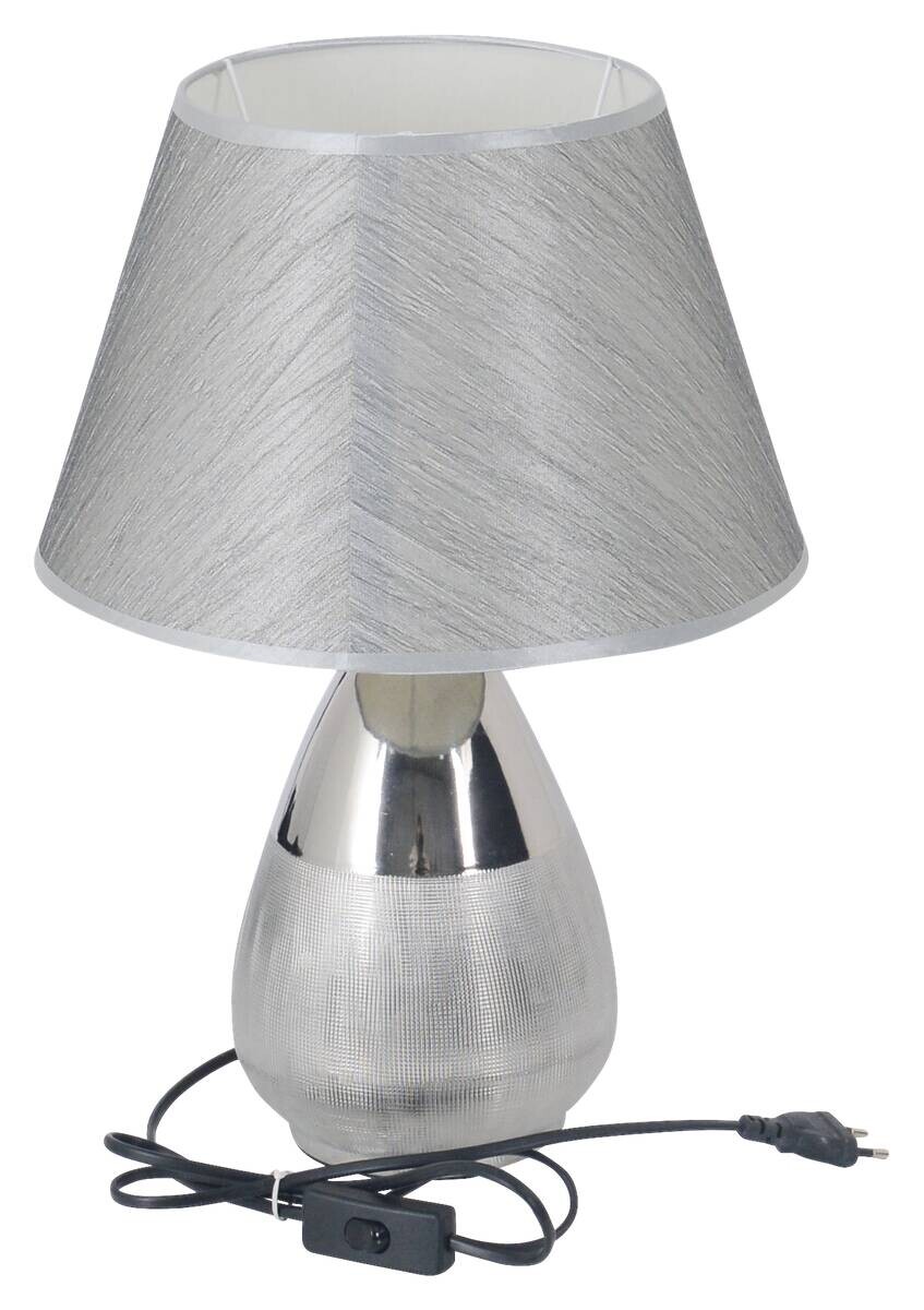 Näve Leuchten Tischleuchte silber Textil Metall B/H/T/D: ca. 30x44x30x30 cm E27 1 Brennstellen