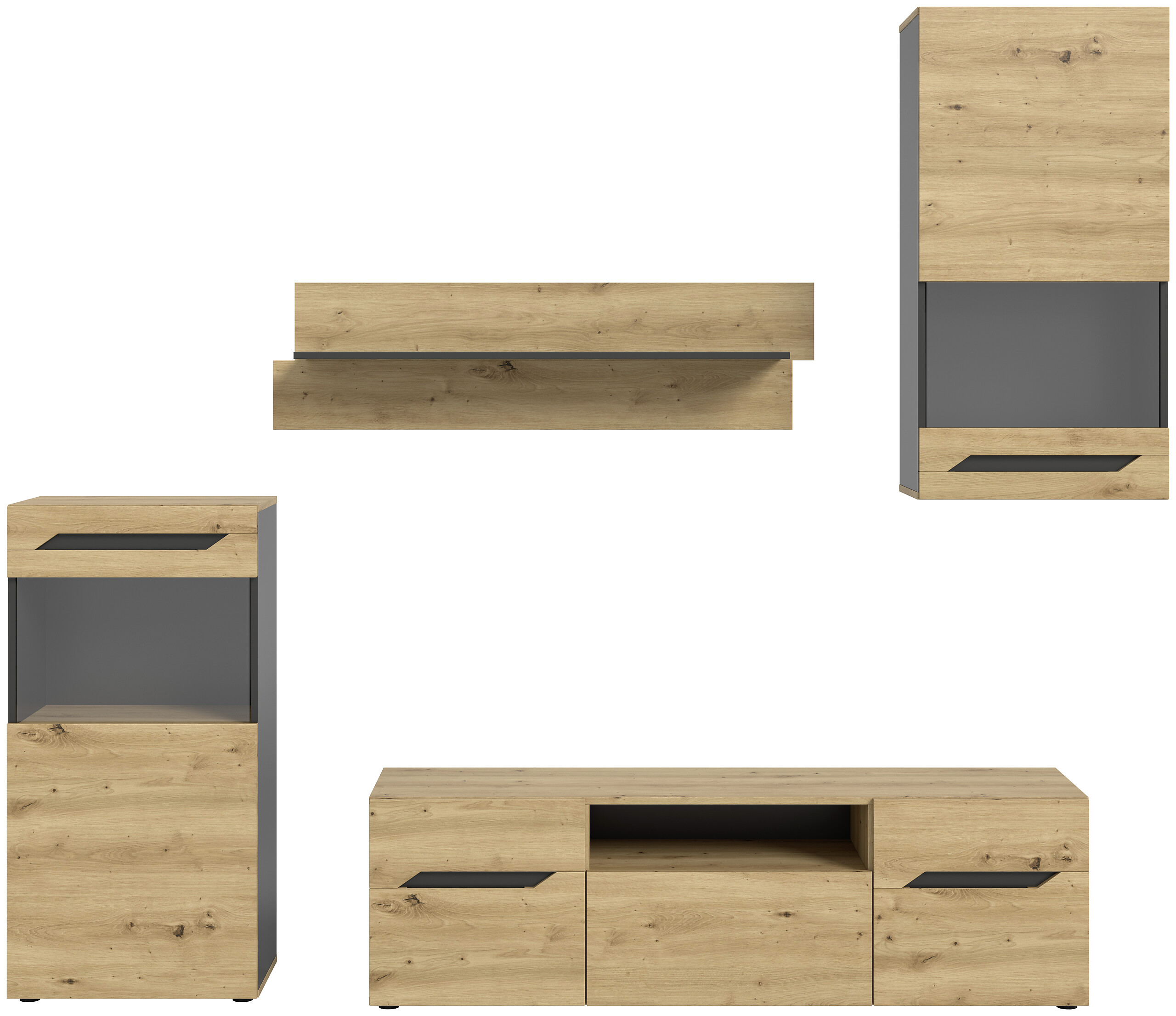 Wohnwand Caserta basaltgrau Nachbildung Artisan Oak Nachbildung B/H/T: ca. 253x196x40 cm