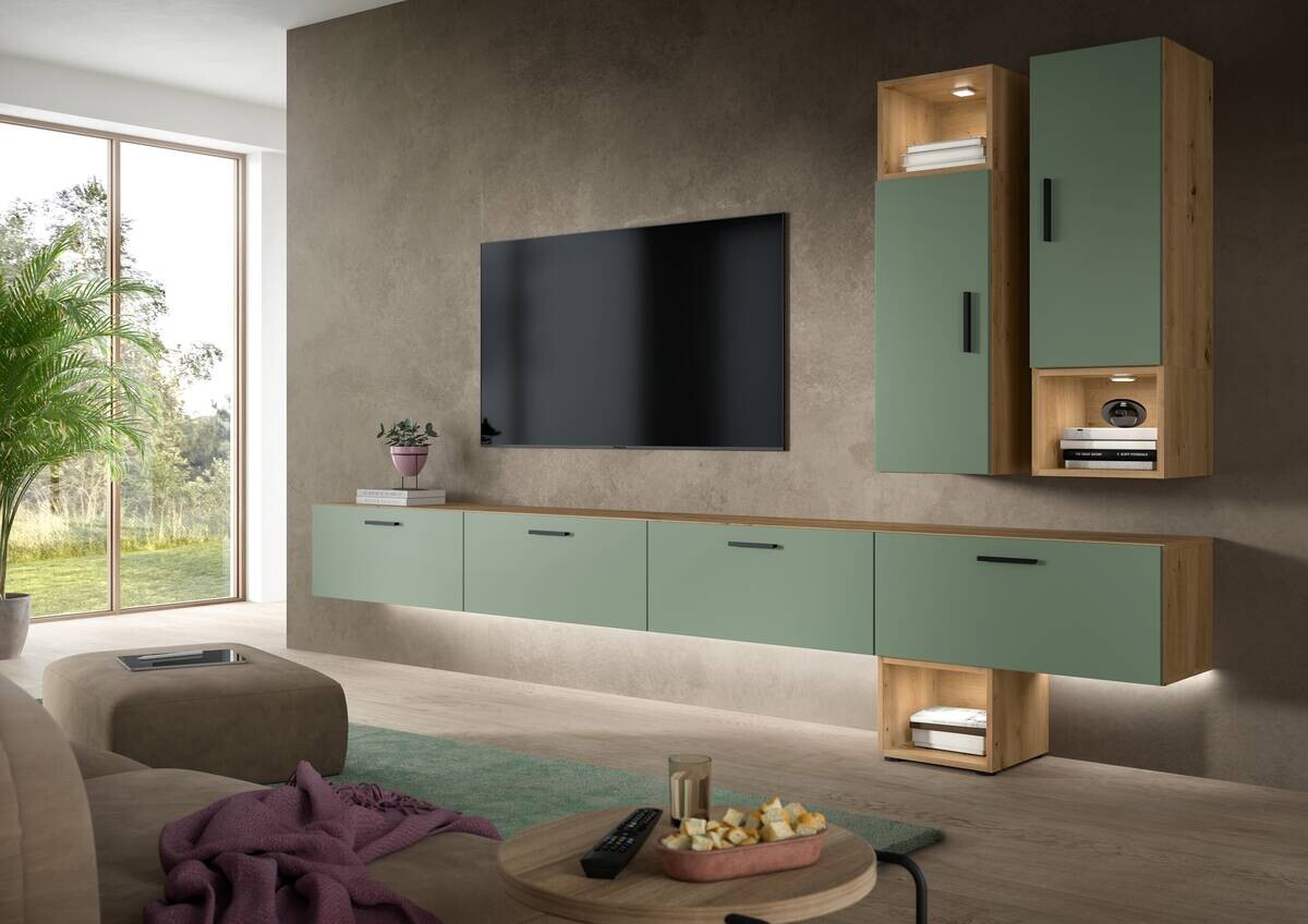 Wohnwand-Set TheOne Eiche Artisan Nachbildung grün B/H/T: ca. 75x32x34 cm