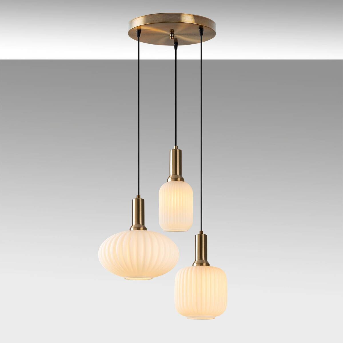 Opviq Pendelleuchte Asker-15201 gold Glas Metall B/H/T/L/D: ca. 55x130x55x55x55 cm E27 3 Brennstellen