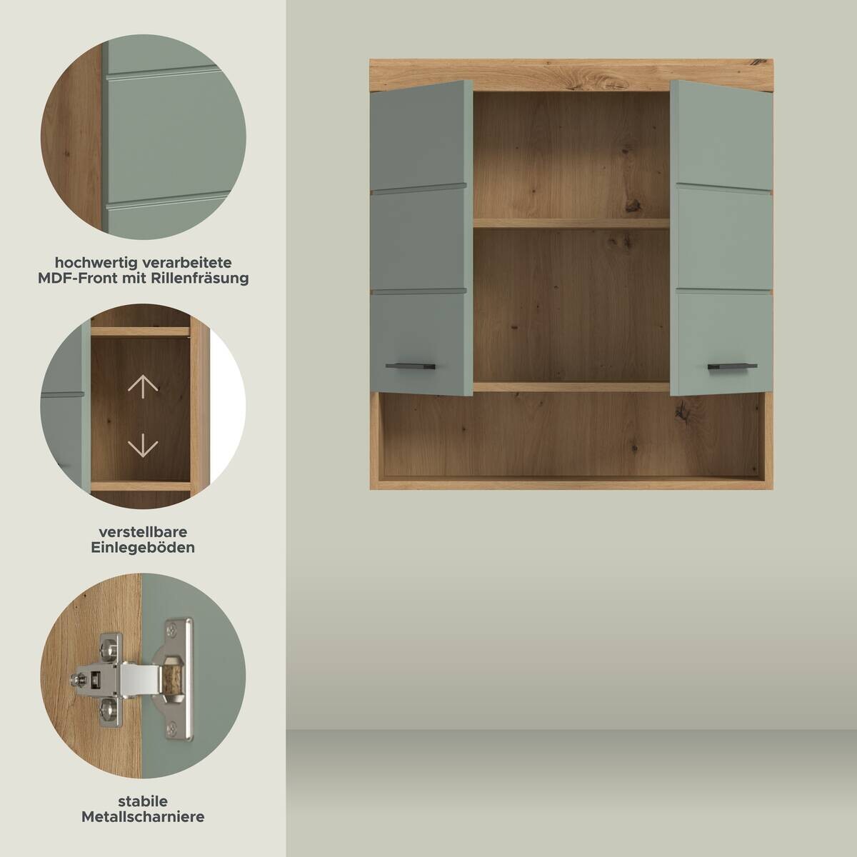 Badhängeschrank Scout Eiche Artisan Nachbildung salbei Nachbildung B/H/T: ca. 74x79x24 cm