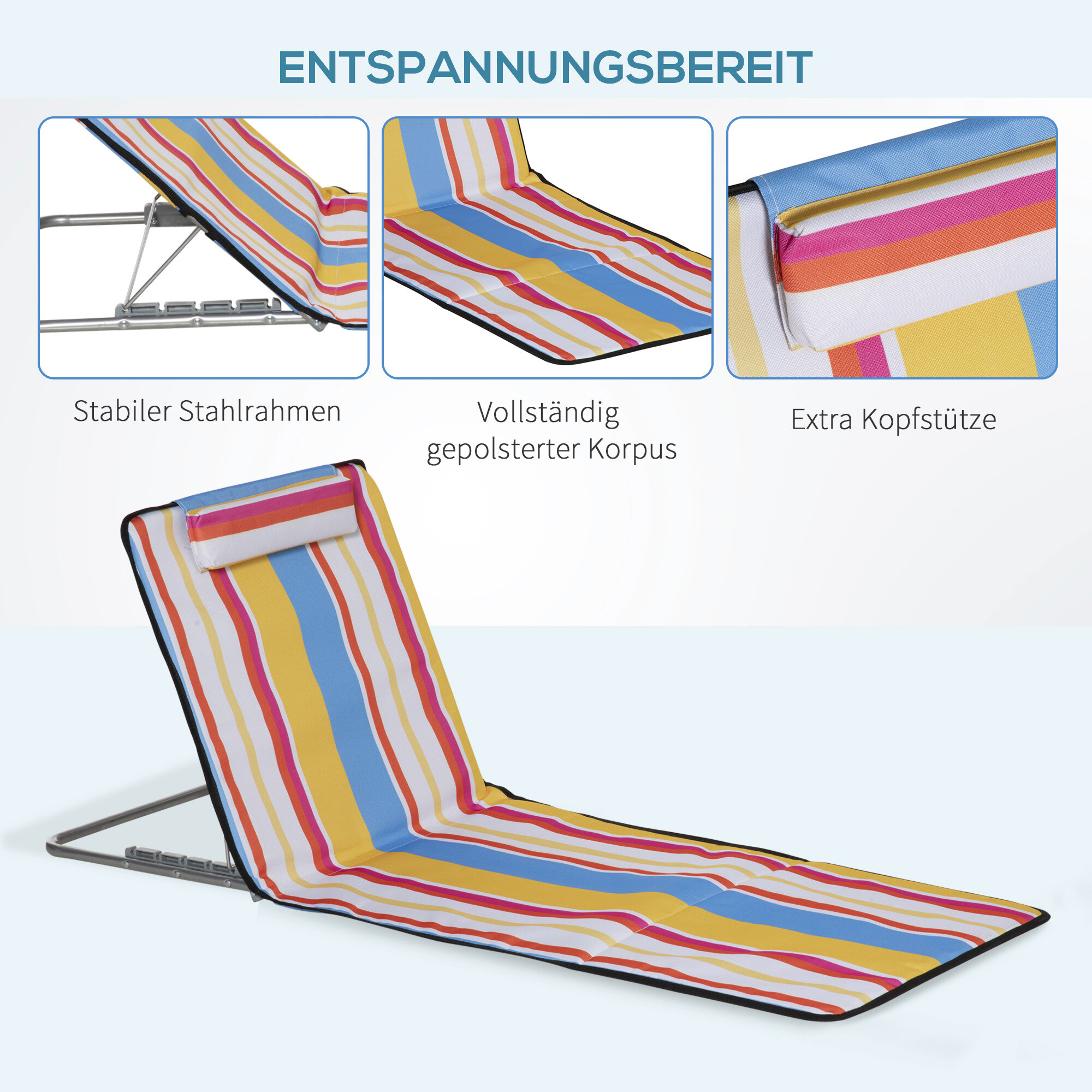 Outsunny Strandliege 2er Set mehrfarbig Stahl B/H/L: ca. 53x45x124 cm