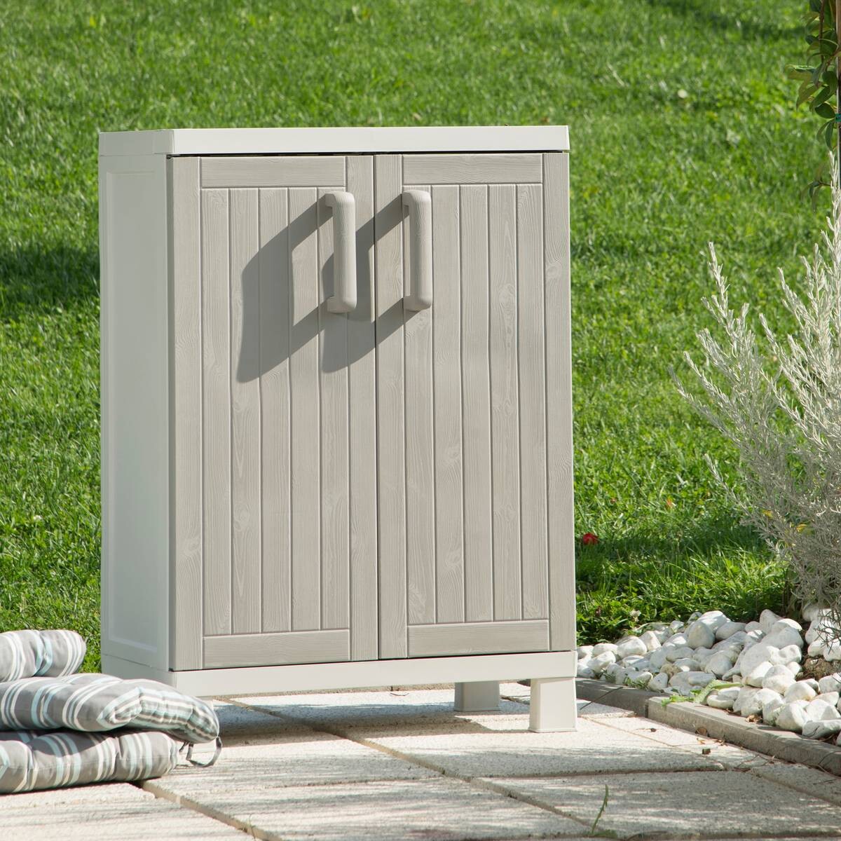 Toomax Kunststoffschrank Wood Midi hellgrau Kunststoff B/H/T: ca. 65x93x37 cm