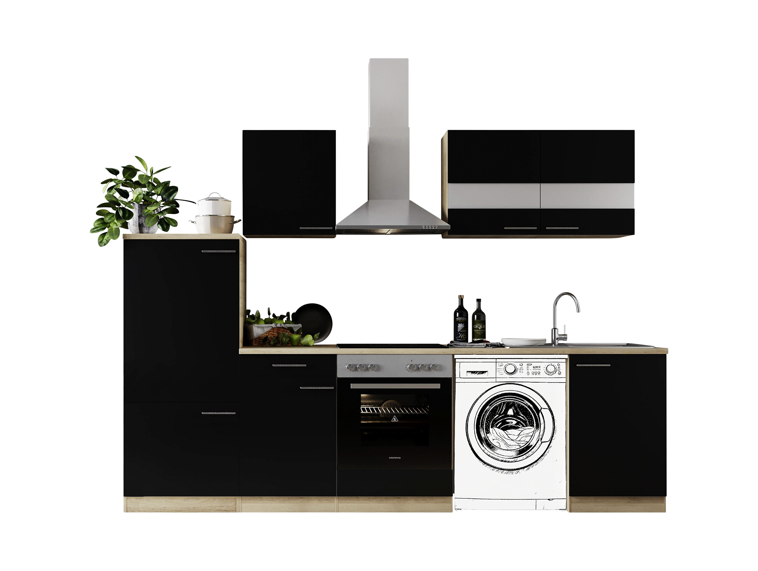 Respekta Küchenblock Merle schwarz B/H/T: ca. 280x200x60 cm