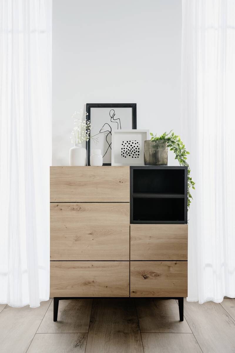 Kommode Nola Eiche Artisan Nachbildung schwarz B/H/T: ca. 80x90x42 cm