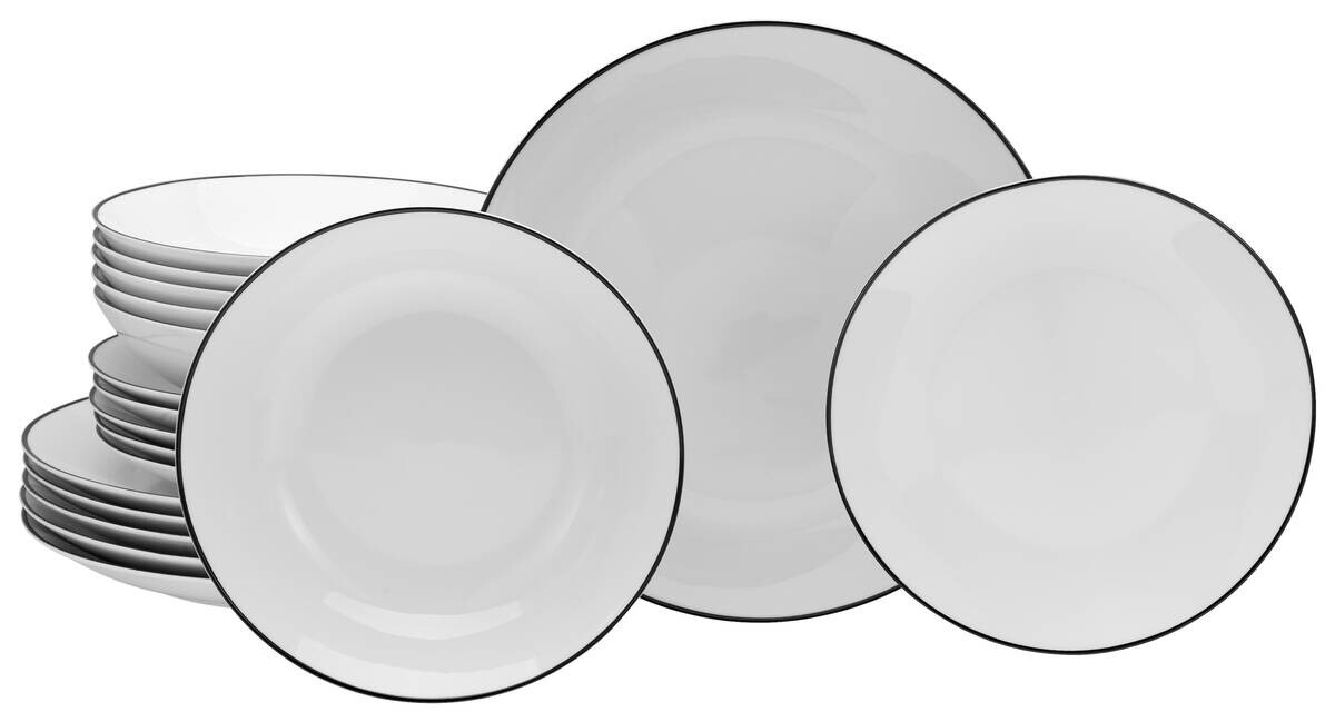 CreaTable Tafelservice Luna Black Line weiß Porzellan 18 tlg. CreaTable Tafelservice Luna Black Line weiß Porzellan 18 tlg.