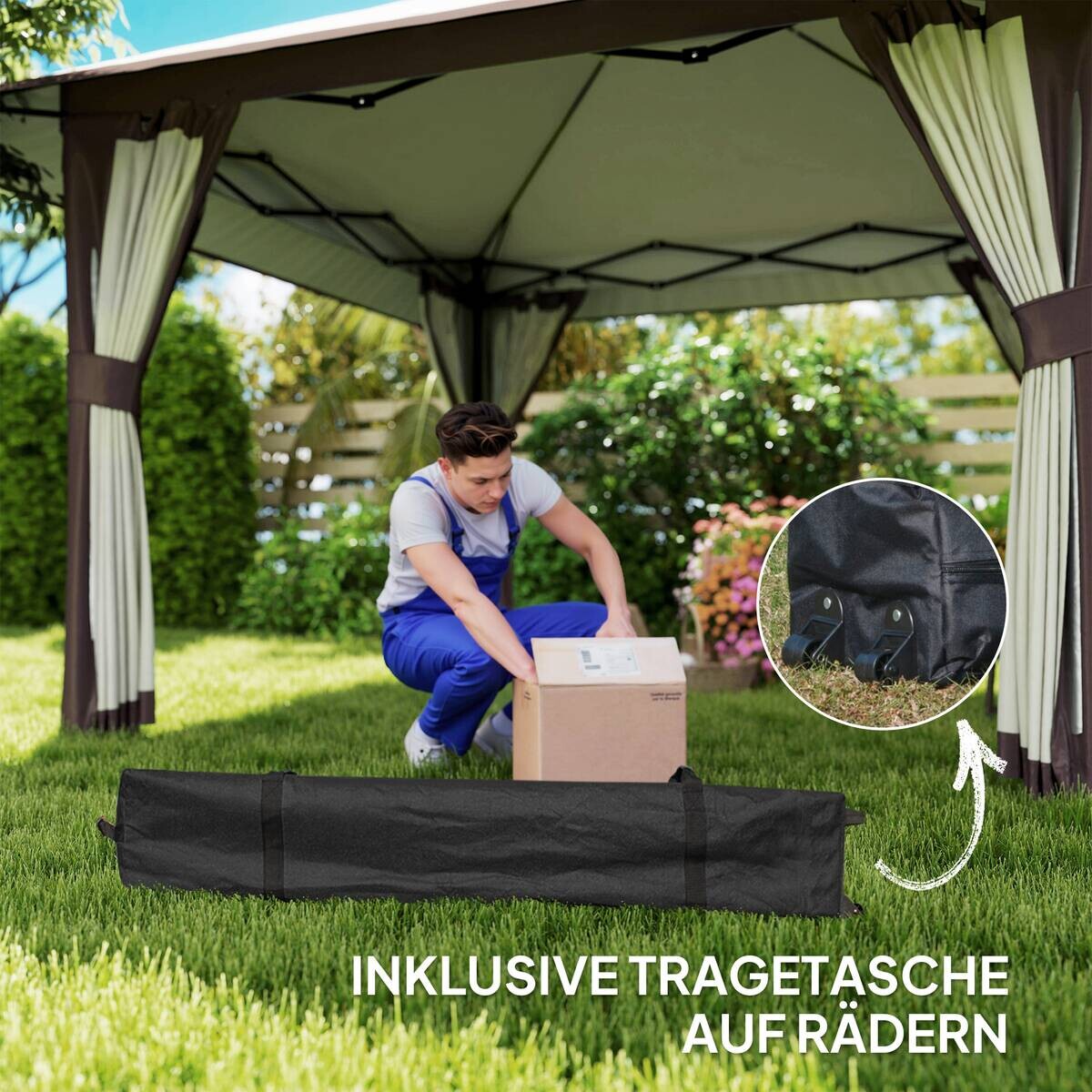 Outsunny Faltpavillon beige Polyester B/H/L: ca. 400x281x400 cm