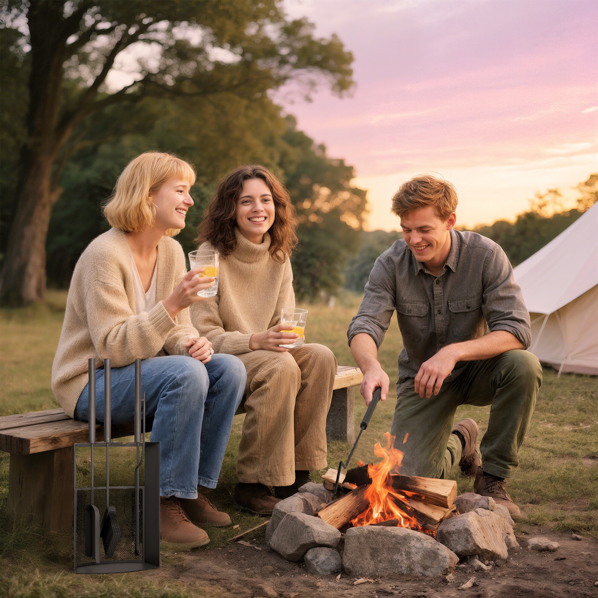 Outsunny Kaminbesteck schwarz B/H/L: ca. 13x59,5x28 cm