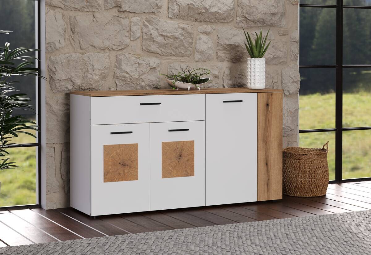 Sideboard Vitoria weiß Eiche Evoke Coast Nachbildung B/H/T: ca. 150x83x42 cm