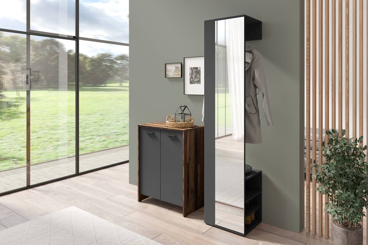 Hochschrank BEN anthrazit Spiegel B/H/T: ca. 40x184x35 cm