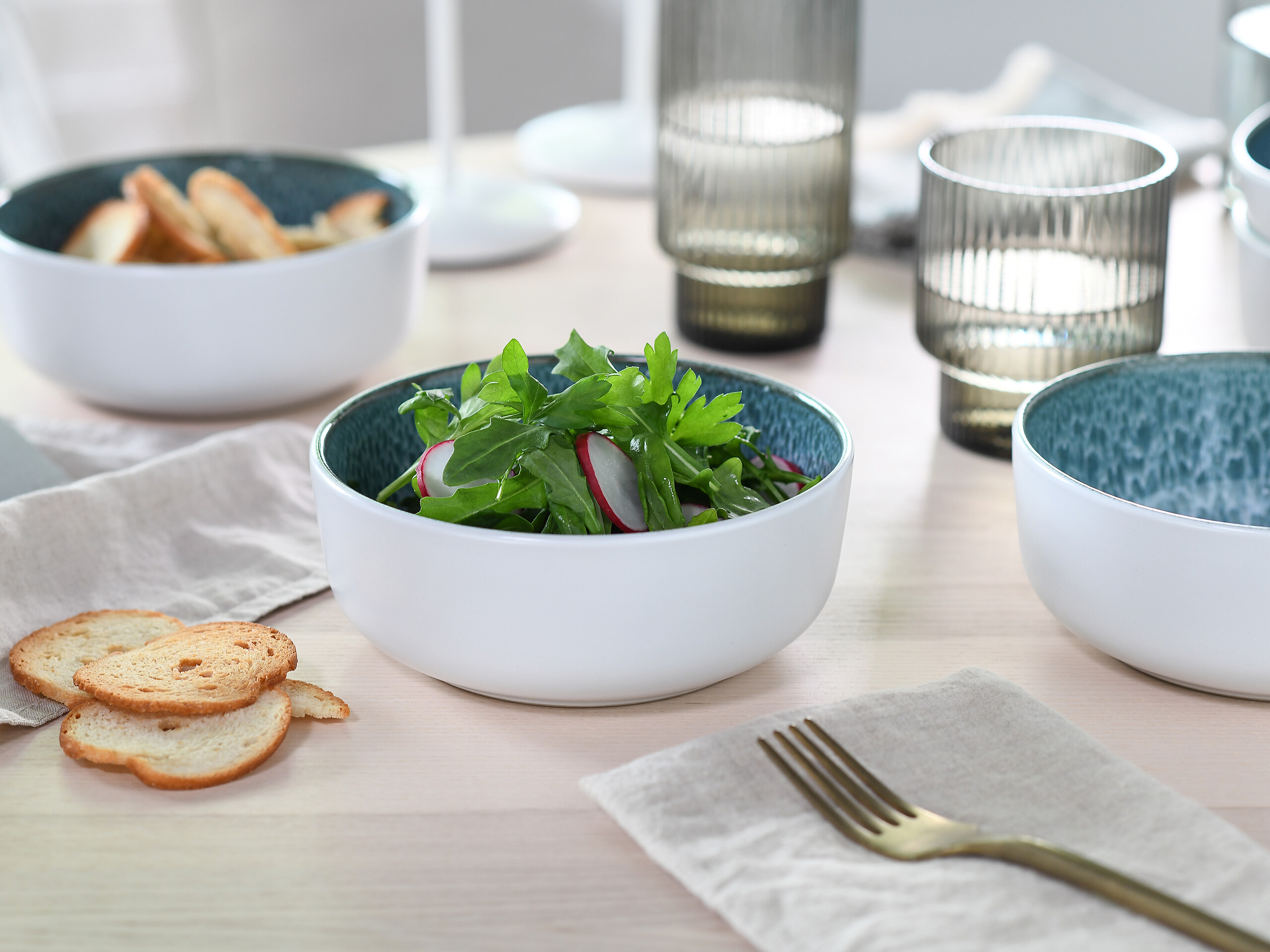 CreaTable Kombiservice Nordic Fjord eisblau Steinzeug 16 tlg.