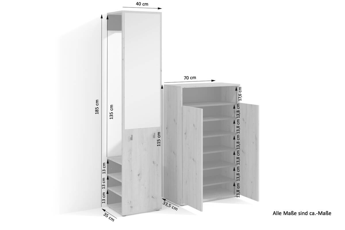 Garderobe Lyon Eiche Artisan Nachbildung schwarz B/H/T: ca. 70x115x33,5 cm