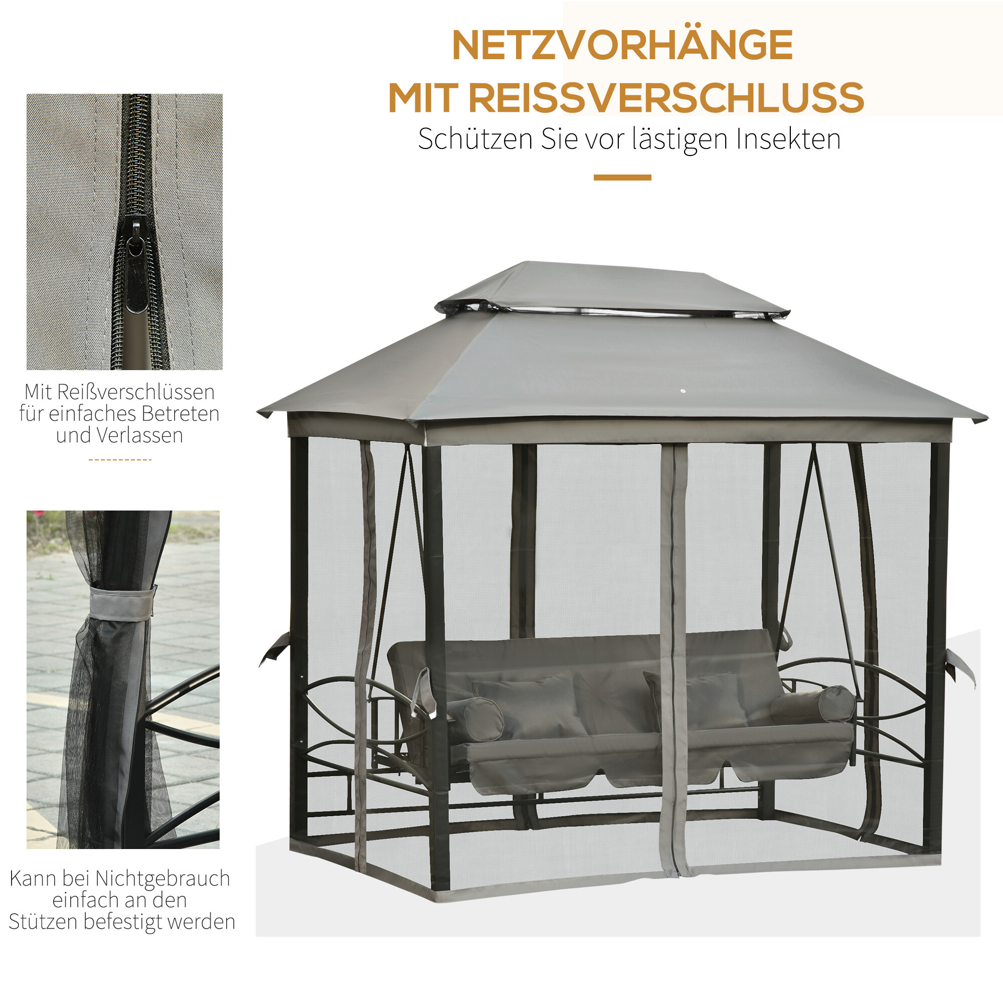 Outsunny Hollywoodschaukel grau Stahl B/H/L: ca. 172x248x256 cm