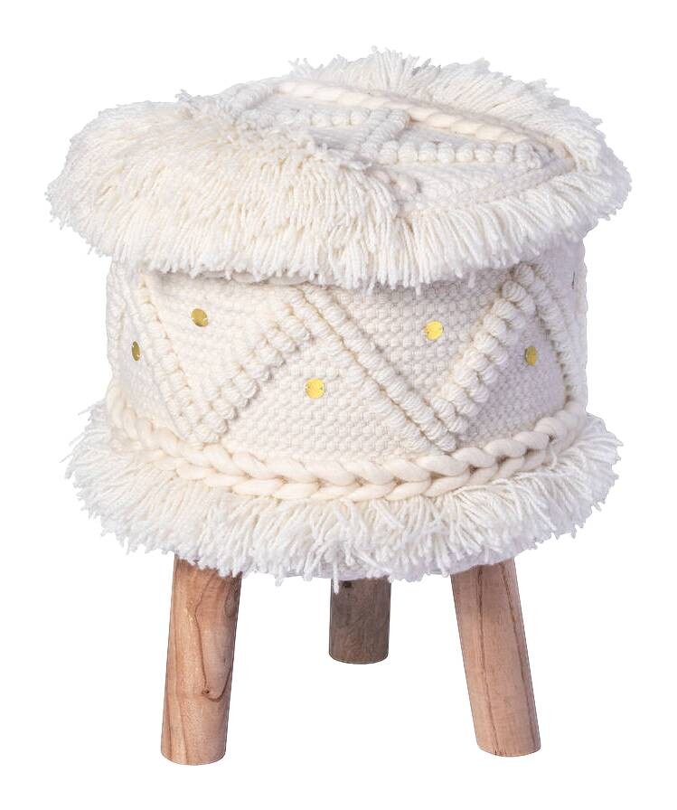 360 Living Hocker Bohist 500 creme Baumwolle Holz H/D: ca. 50x38 cm