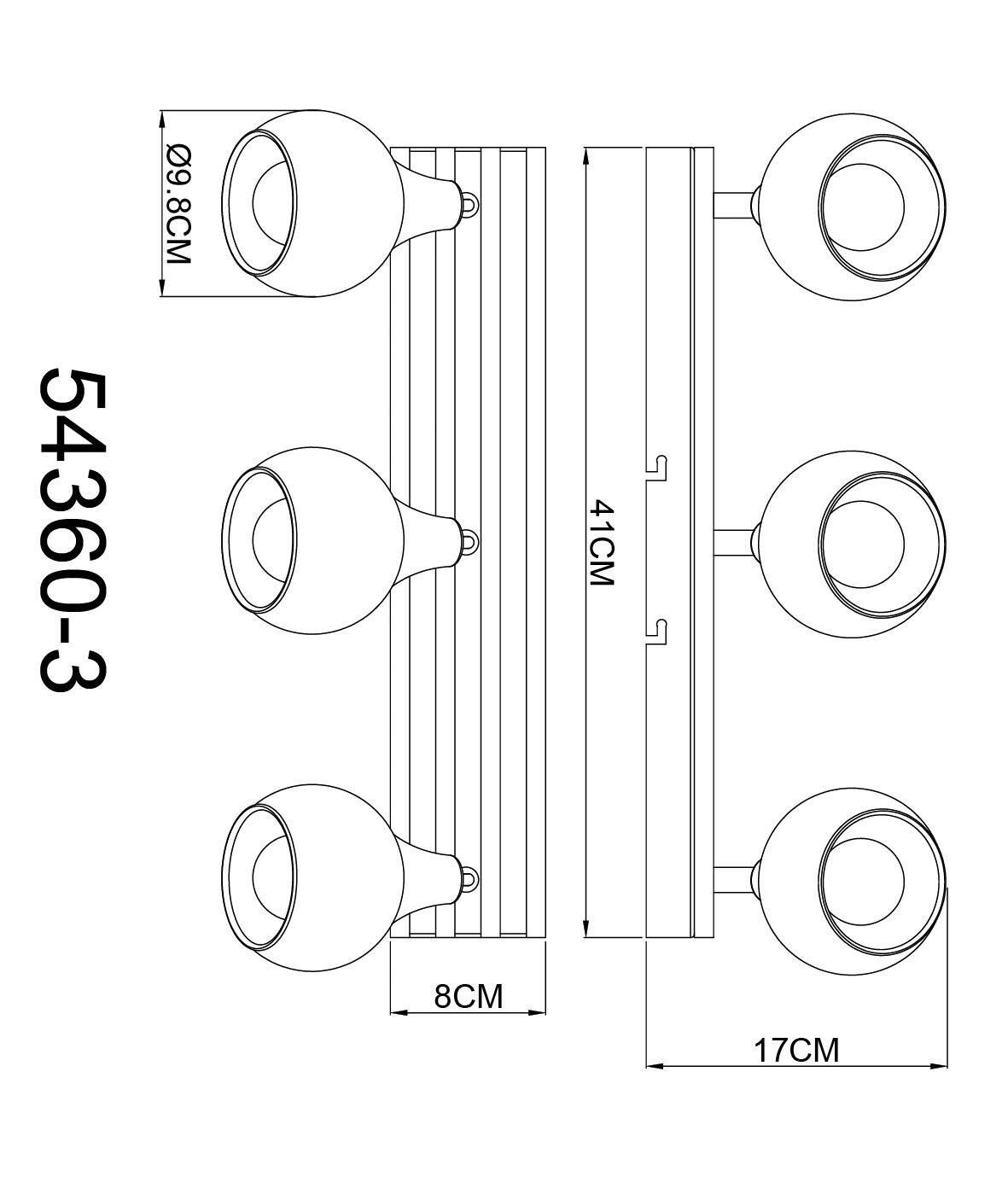 GLOBO Strahler schwarz Chrom Glas Metall B/H/L: ca. 14x22,5x23 cm E14 3 Brennstellen