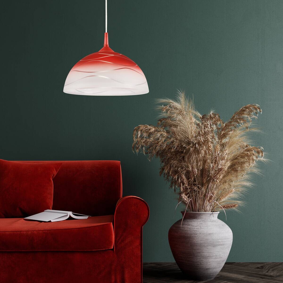 Lamkur Hängeleuchte rot Glas B/H/L: ca. 31x17x31 cm E27 1 Brennstellen