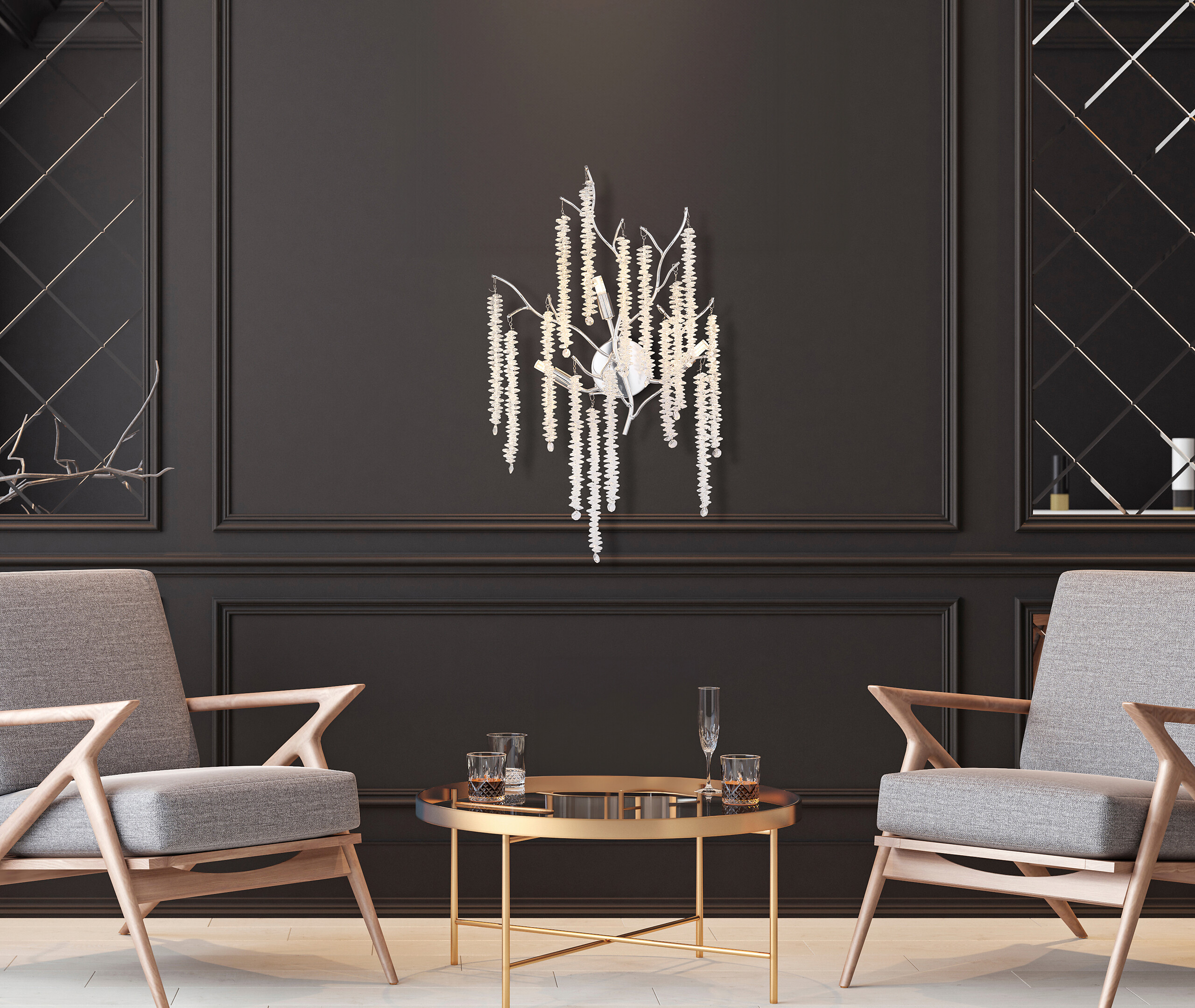 GLOBO Wandleuchte Chrom klar Metall Kunststoff B/H/L: ca. 40x25x40 cm