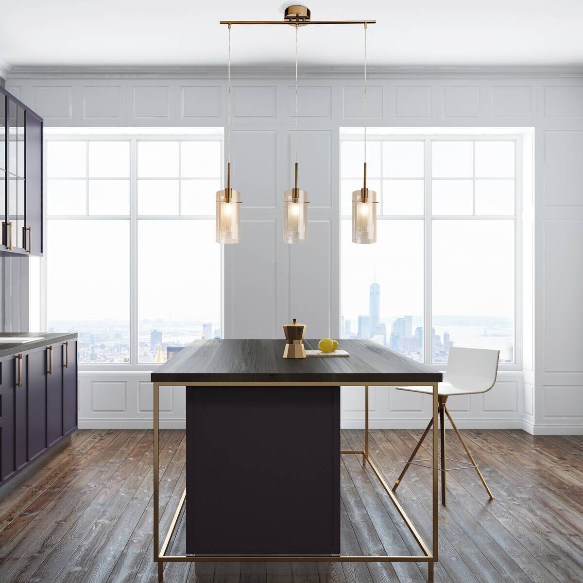 Searchlight Pendelleuchte Duo champagner bronze Glas Stahl B/H/L: ca. 13x130x71 cm E14 3 Brennstellen