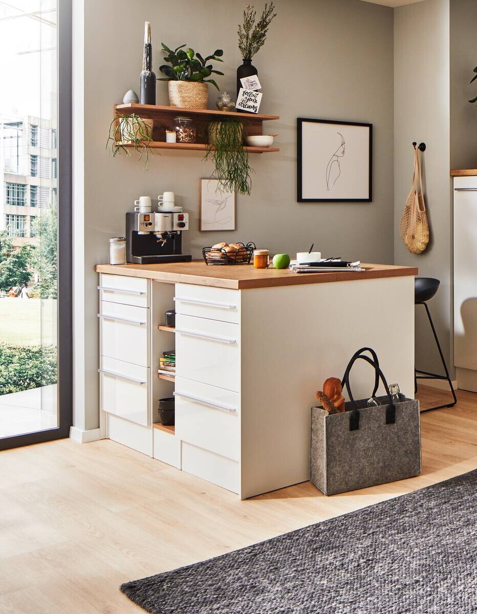 Respekta Inselküche Gabriel weiß Hochglanz B/H/T: ca. 320x200x60 cm