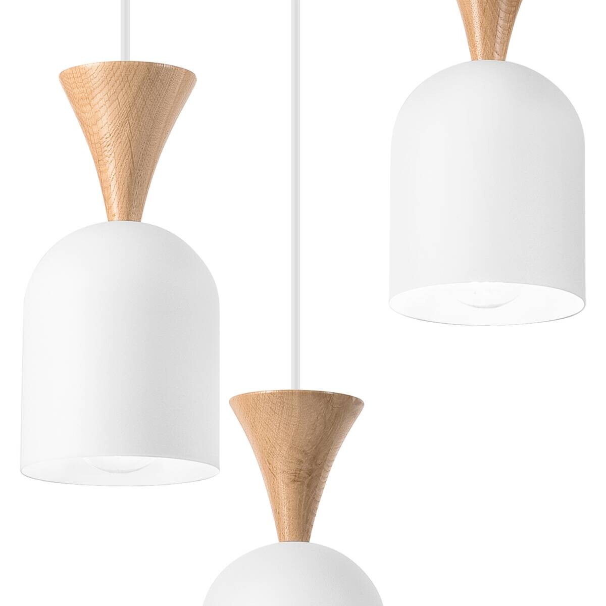 Lamkur Hängeleuchte Eiche weiß Stahl Holz B/H/L: ca. 34x100x34 cm E27 3 Brennstellen