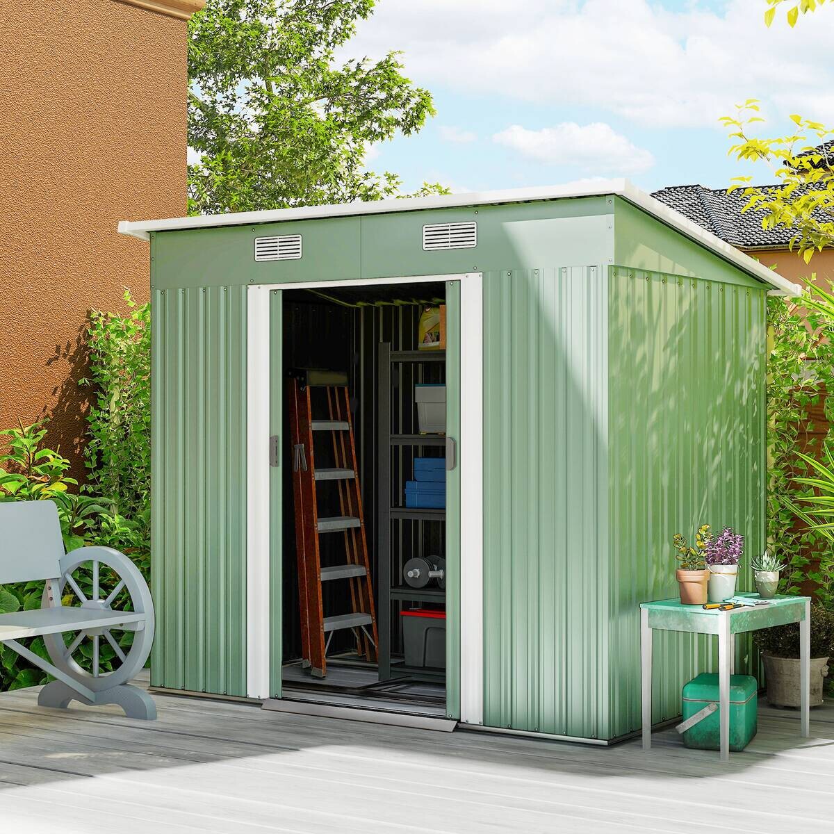Outsunny Gerätehaus grün B/H/L: ca. 130x182x207 cm