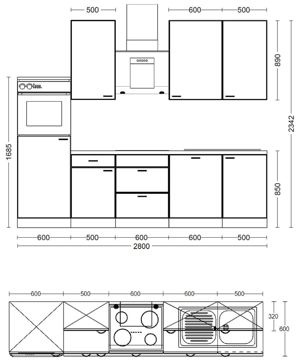Küchenblock Samoa weiß B/H/T: ca. 280x234x60 cm