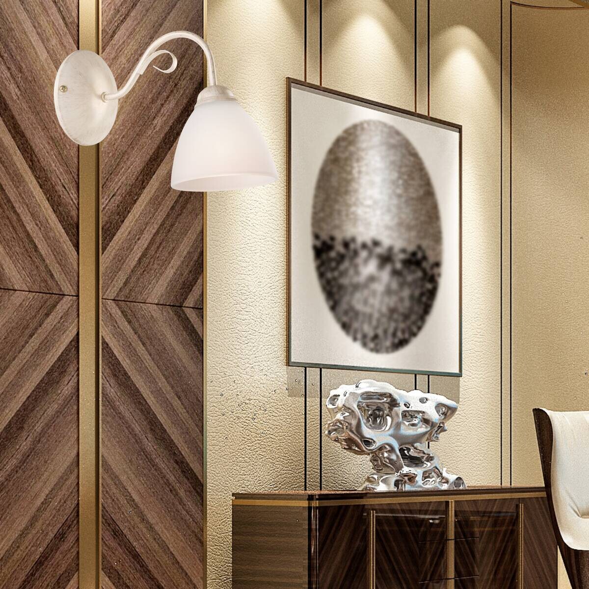 Lamkur Wandleuchte ADELLE 21317 weiß Stahl Glas H/L: ca. 23x26 cm E27 1 Brennstellen