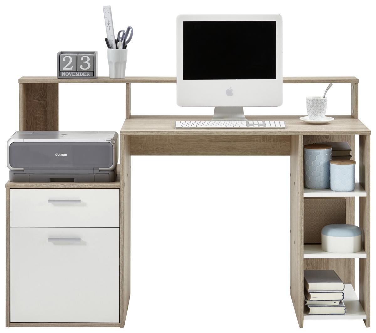 Schreibtisch Eiche Sonoma Nachbildung weiß B/H/T: ca. 139x92x54 cm