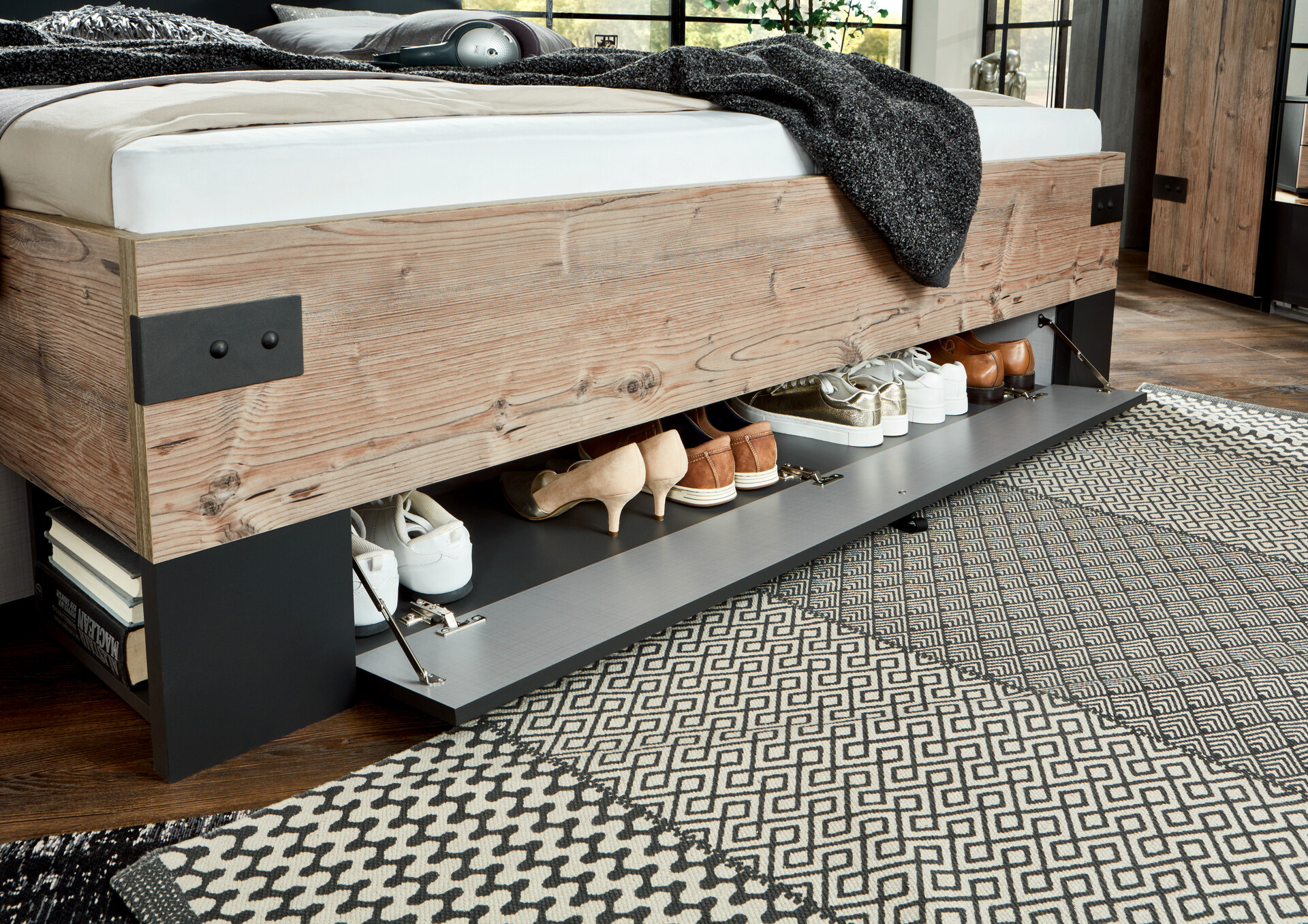 Bett Stockholm tanne Nachbildung Graphit B/H/T: ca. 189x96x210 cm