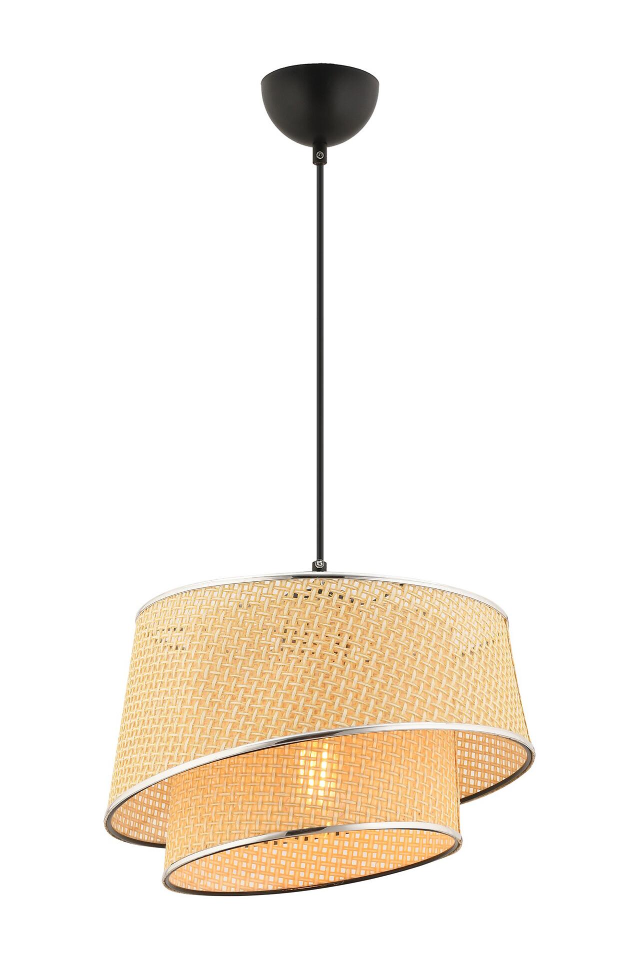 Opviq Pendelleuchte Barette kamel silber Stoff Metall B/H/L: ca. 32x65x32 cm E27 1 Brennstellen