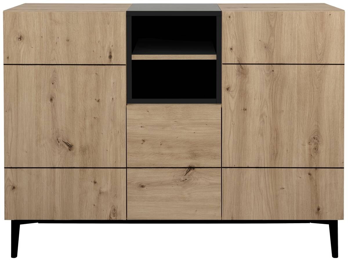 Kommode Nola Eiche Artisan Nachbildung schwarz B/H/T: ca. 120x90x42 cm