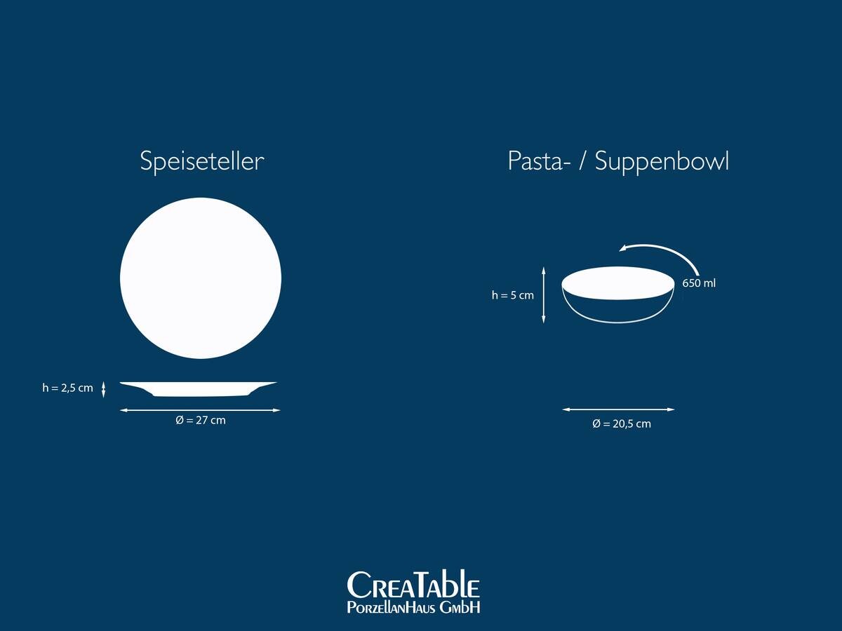 CreaTable Tafelservice Luna weiß Porzellan 12 tlg.