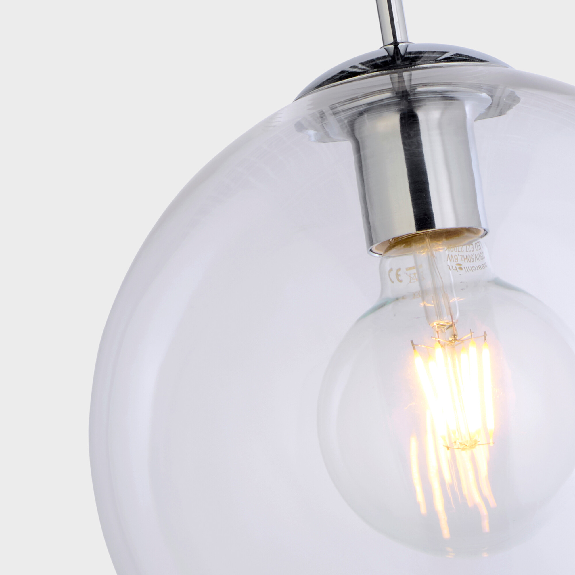 Searchlight Pendelleuchte Balls Chrom transparent Glas Stahl B/H/D: ca. 25x120x25 cm E27 1 Brennstellen