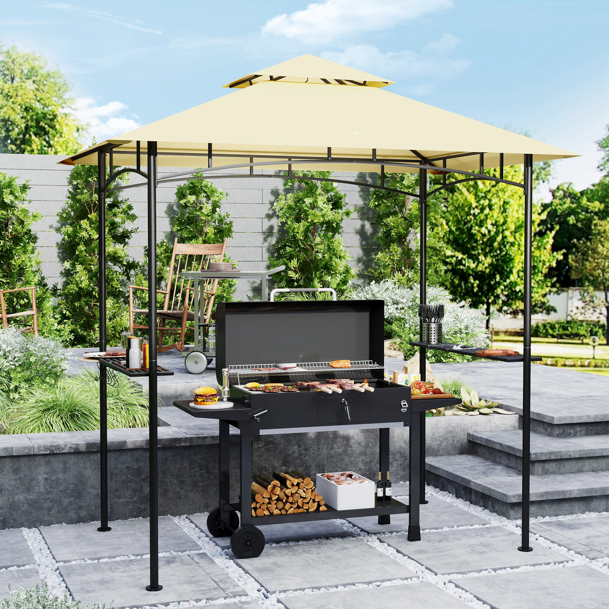 Outsunny Grillpavillon beige Metall B/H/L: ca. 150x258x240 cm