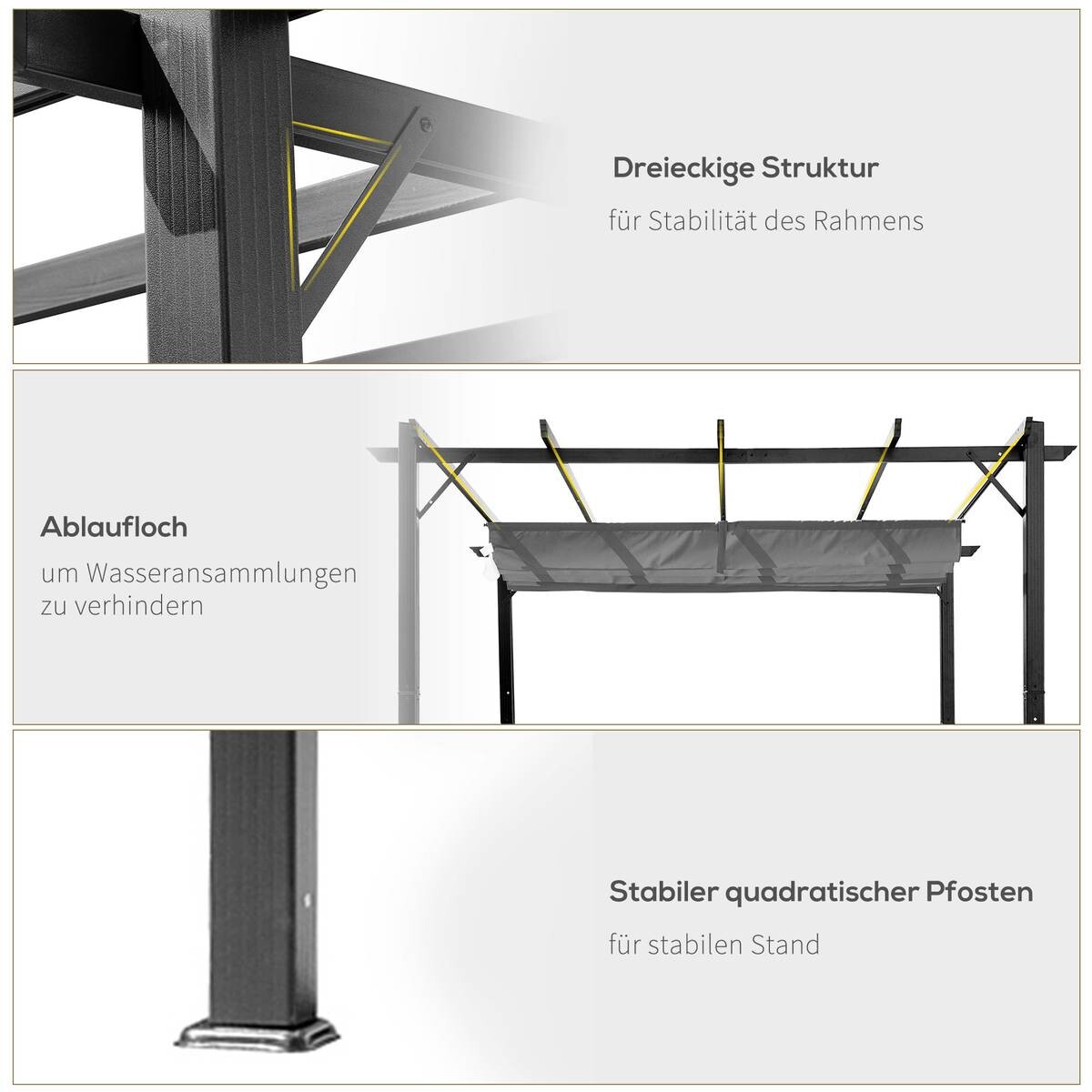 Outsunny Pergola mit Schiebedach grau Aluminium B/H/L: ca. 300x223x300 cm