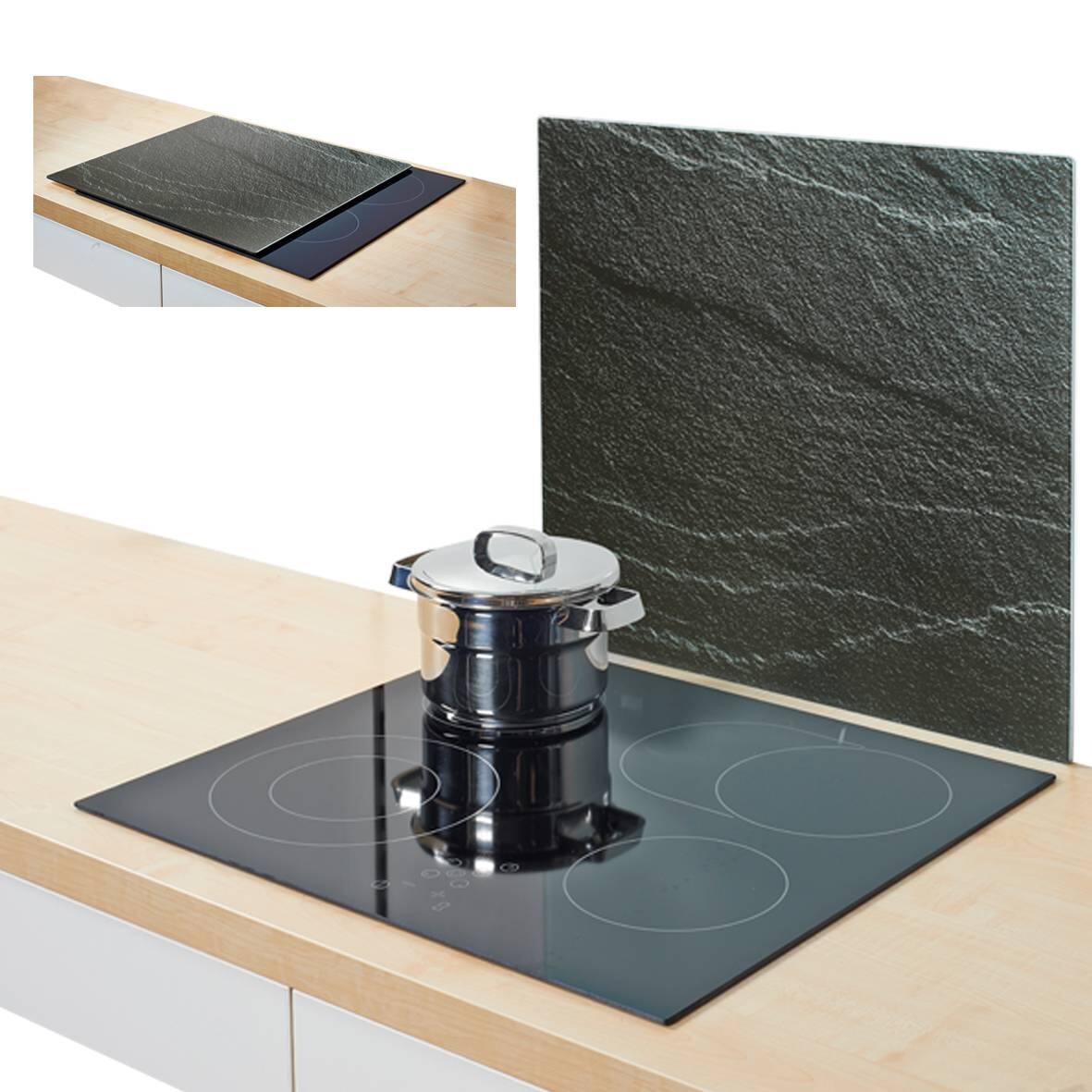 Zeller Herdblende-/Abdeckplatte Schiefer schiefer Glas B/H/L: ca. 50x0,8x56 cm