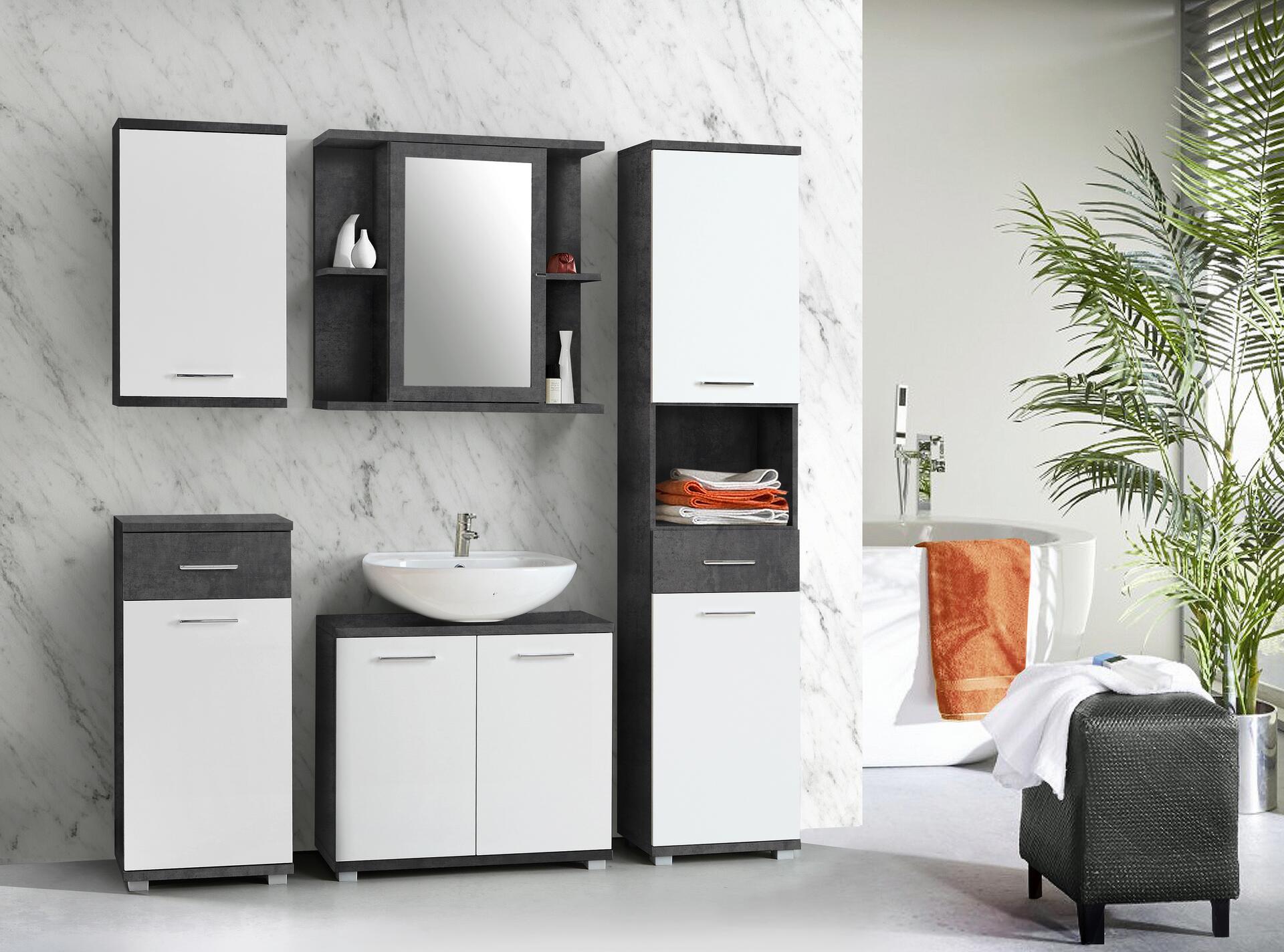 Badhochschrank  Beton Optik weiß Hochglanz B/H/T: ca. 40,2x183,6x28,9 cm