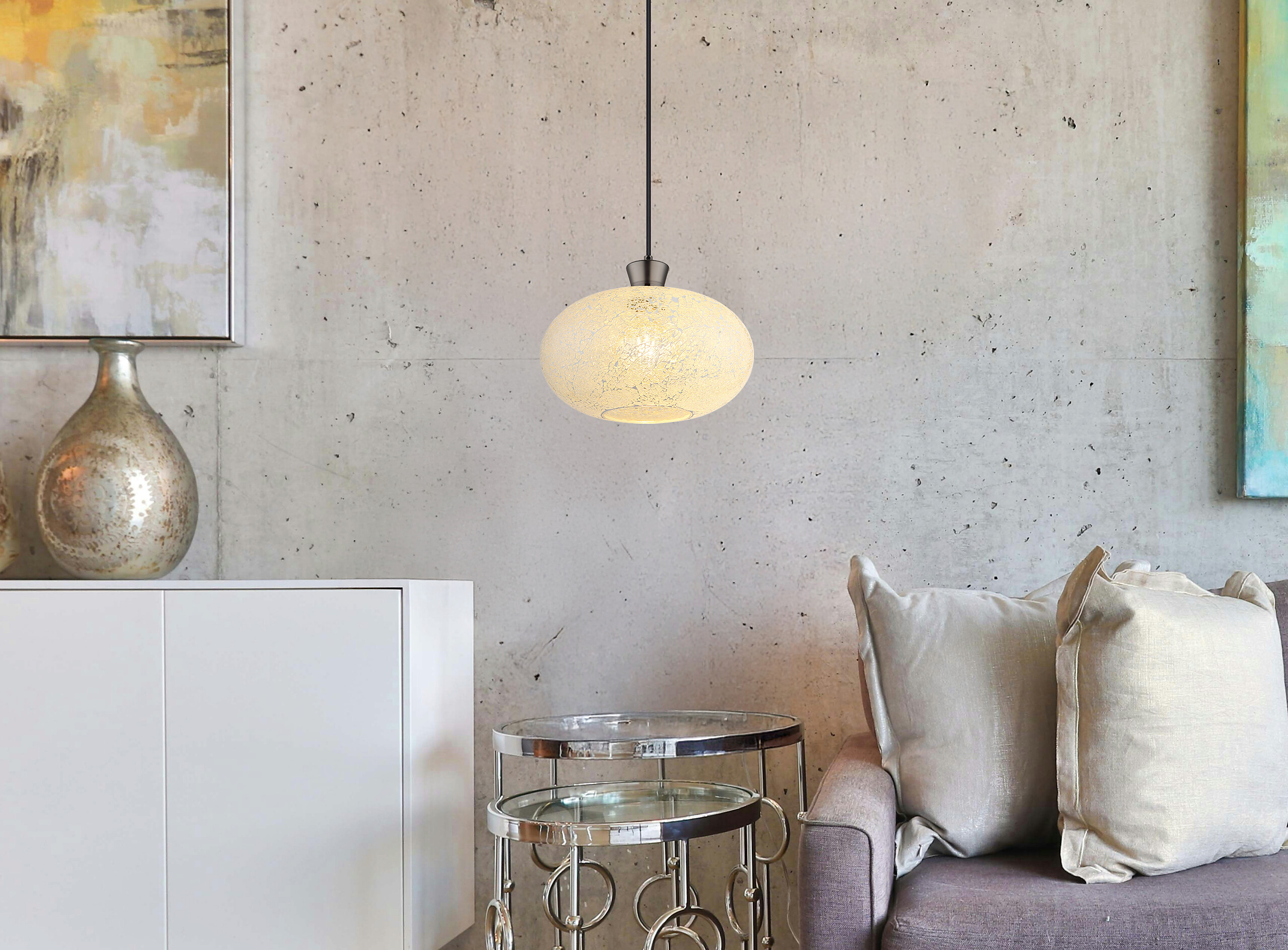 GLOBO Hängeleuchte Chrom schwarz Metall Glas B/H/L: ca. 19x33x33 cm E27 1 Brennstellen